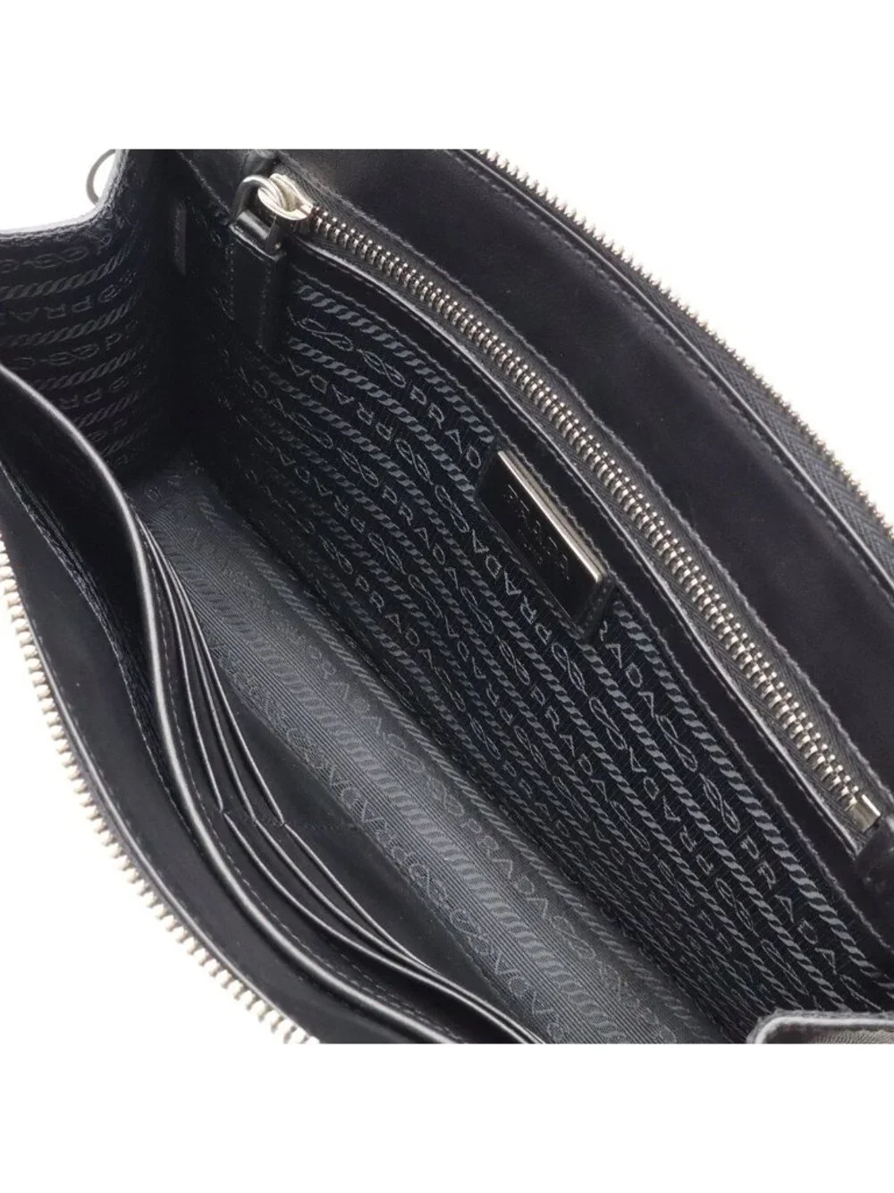 Prada Porter Collaboration Saffiano Clutch Leather Navy Silver